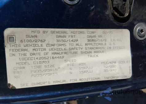 1995 Chevrolet Gmt-400 C1500 z USA, uszkodzony, nr VIN 1GCEC14Z0SZ164469